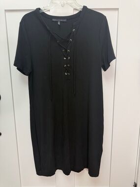White House Black Market Lace-Up Black Short Sleeve T-Shirt Dress
